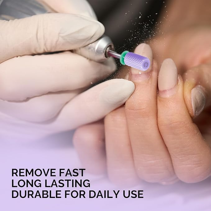 MelodySusie Ceramic Nail Drill Bits, 3/32'' Chamfer Flat Top Large Barrel Bits, Fast Remove Acrylic or Hard Gel, Nail Tool for Manicure Pedicure, Salon Home, Professional or Beginner, Purple, Coarse