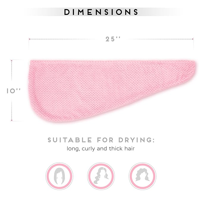 SimpleField 2 Pack Microfiber Hair Towel Wrap for Women, Anti Frizz Quick Drying Hair Turban for All Hair Style, Absorbent and Lightweight (Pink)