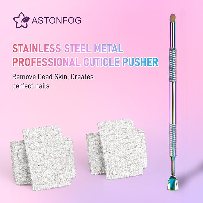 Dual Ended Cuticle Remover,Pre-Treatment Cuticle Pusher with 100#/240# Grit Sandpaper Sheets Pre-Treatment Cuticle Nail Tool for Salon & Home Use