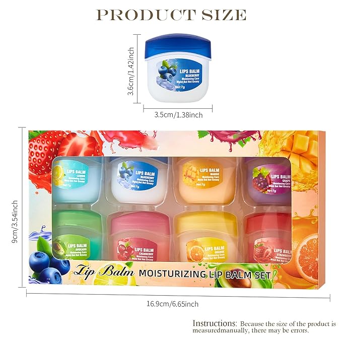 8Piece Set Lip Balm, Moisturizing Lip Care Kit, 8 Fruit Flavored Lip Masks, 4-in-1 Lip Treatment, Suitable for Dry Skin, Smooths Lip Lines, Hydrating Lipstick, Long-Lasting Effect, Natural Finish