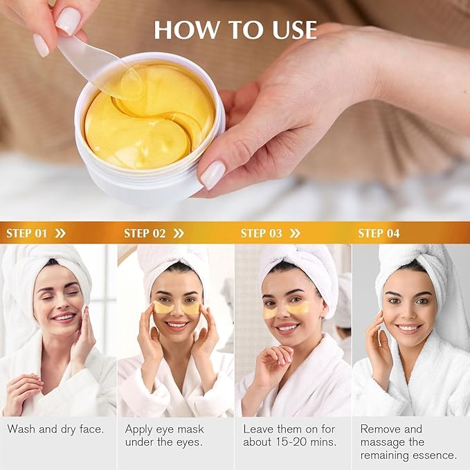 Enaskin Naturals Under Eye Patches for Dark Circles: 60 Pairs 24K Gold Eye Gels Mask - Reduce Wrinkles Puffy & Bags - Skin Treatment Pads - Anti Aging Moisturizer For Women (Gold 2 Pack)