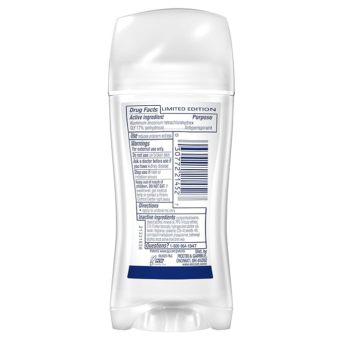 Secret Fresh Antiperspirant Deodorant for Women, 72hr Breathable Odor Protection with Pro-Hyaluronic Acid, Holiday Invisible Solid, Visions of Sugarplums with Spiced Fruit & Warm Amber Scent, 2.6 oz