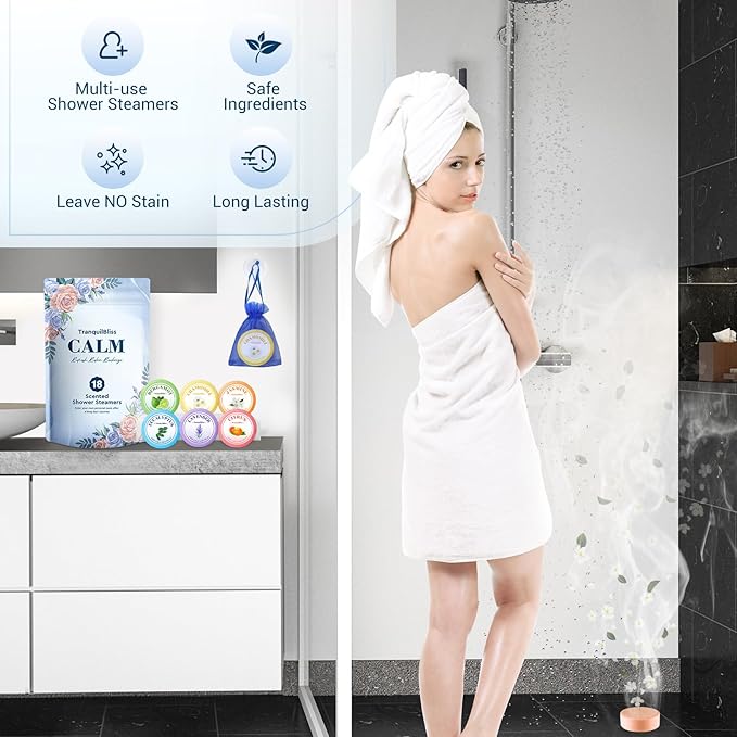 TranquilBliss Shower Steamers, 18 PCS Set, Self Care Relaxation Shower Tablets with Shea Butter, Shower Bombs, Christmas Gift Ideas for Mother's Day, Women, Wife