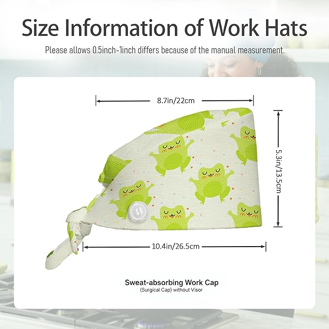 2 Pcs Working Cap with Sweatband for Women Men, Adjustable Cleaning Working Hats, Nurse Surgical Caps