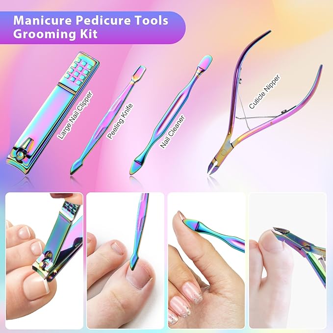 CGBE Nail Clippers Set, Manicure Set Pedicure 12 Pieces Stainless Steel Manicure Kit Professional Grooming Care Tools with Luxurious Travel Case