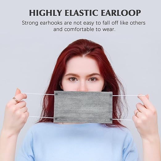 Wecolor 100 Pcs Disposable 3 Ply Earloop Face Masks for Adults, Outdoor, Airport, Farm, Garden, Non-Woven Fabric and Meltblown Fabric, Soft, Comfortable Face Mask, Anti-Fog, Wide Earbands - Gray