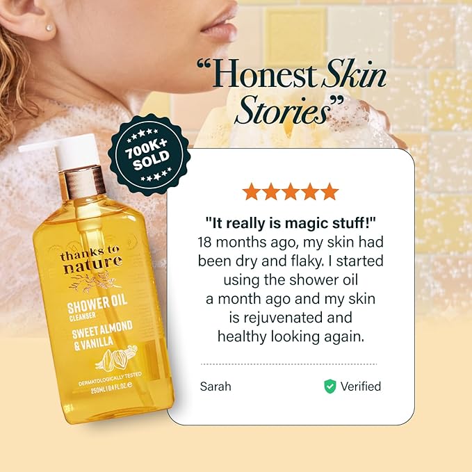 Shower Oil for Women with Sweet Almond and Vanilla, Luxe Oil Body Wash That Softens Skin, Cleansing Oil for Normal to Dry Skin, 8.45 fl oz