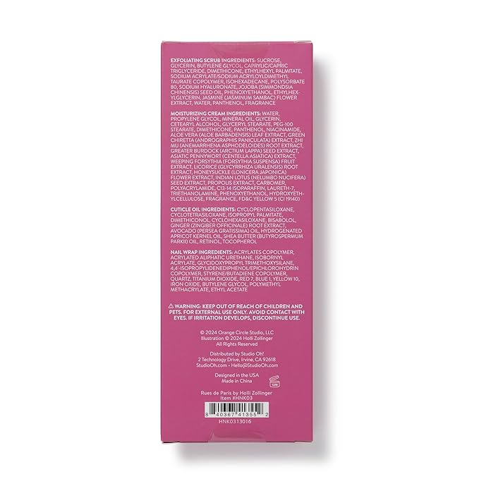 Studio Oh! Hand & Nail Spa Kit, Mini Nail Kit with 22 Nail Wraps, Exfoliating Scrub, Moisturizing Cream, Cuticle Oil & Tools, Girls Spa Kit,Travel Manicure Kit for Women & Girls (Rues de Paris Design)