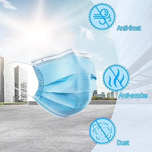 Jointown Disposable Face Mask - 3 Ply Protection Face Masks, 100 Pack Blue