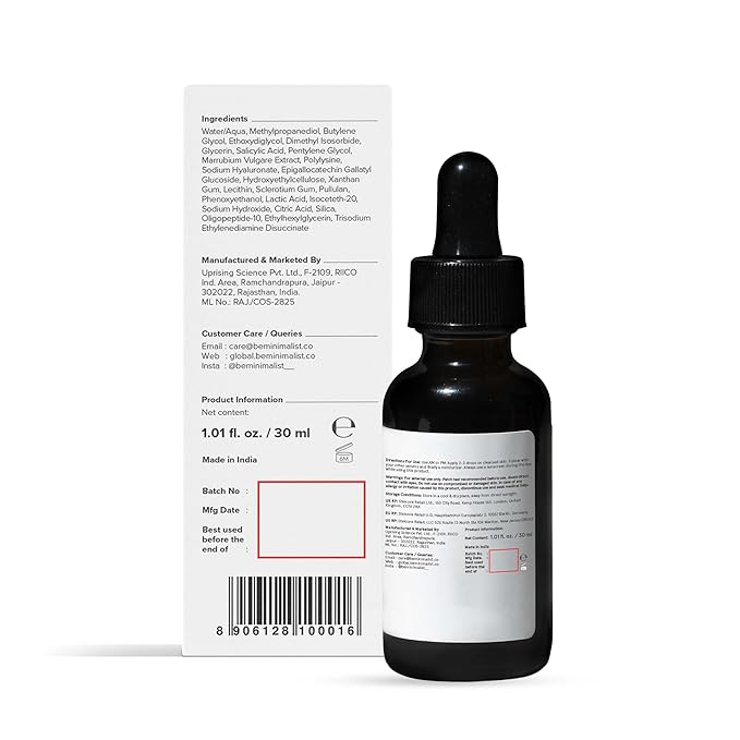 Salicylic Acid 2% Face Serum for Acne, Oil Control & Open Pores | Minimalist Acne Control Serum | BHA Exfoliant for Uneven Skin Tone | For Women & Men | 1Fl Oz/30ml