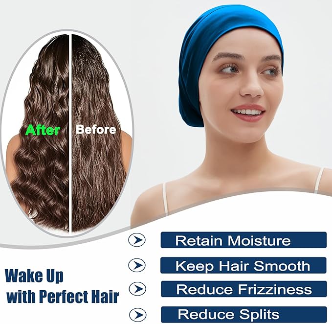 Sleep Cap Bonnet for Sleeping, Adjustable Cooling Ice Silk Lined Hair Bonnets for Natural Curly Braids Beanie Hat Women Men