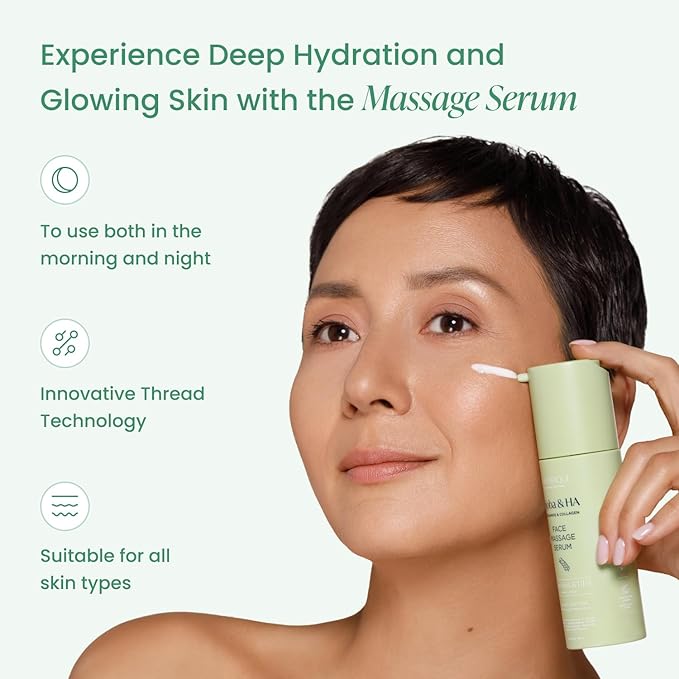 PLANTIFIQUE Massage Set: Jade Gua Sha & Korean Face Serum with Jojoba Oil, Hyaluronic Acid and Niacinamide for Glowing Skin (30ml) - Skincare Gifts for Women, Moms, Teens