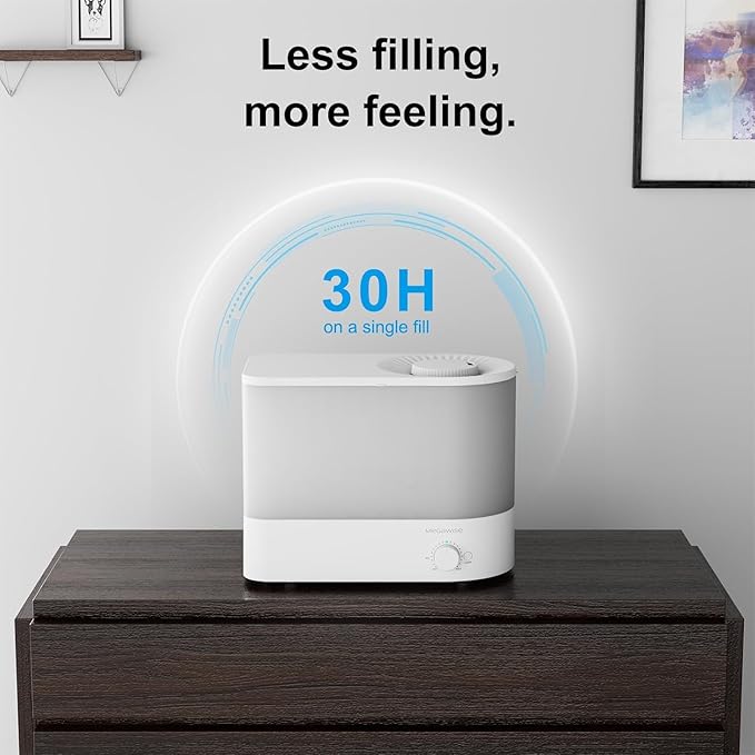 Megawise Cool Mist Ultrasonic Humidifier, Adjustable Mist Control, Quiet Operation, With a 6L top-fill tank and 50-hour runtime(White)