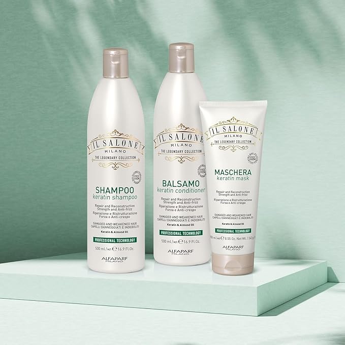 Il Salone Milano Professional Keratin Hair Mask - Damaged Hair Treatment with Almond Oil + Vitamin E to Repair, Nourish and Strengthen Hair Fibers - Premium Quality (8.55 oz / 250 ml)