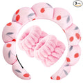 Zkptops Spa Headband for Washing Face Wristband Set Sponge Makeup Skincare Headband Velvet Fabric Bubble Soft Get Ready Hairbands for Women Puffy Headwear Non Slip Thick Thin Hair Accessory (Cherries)