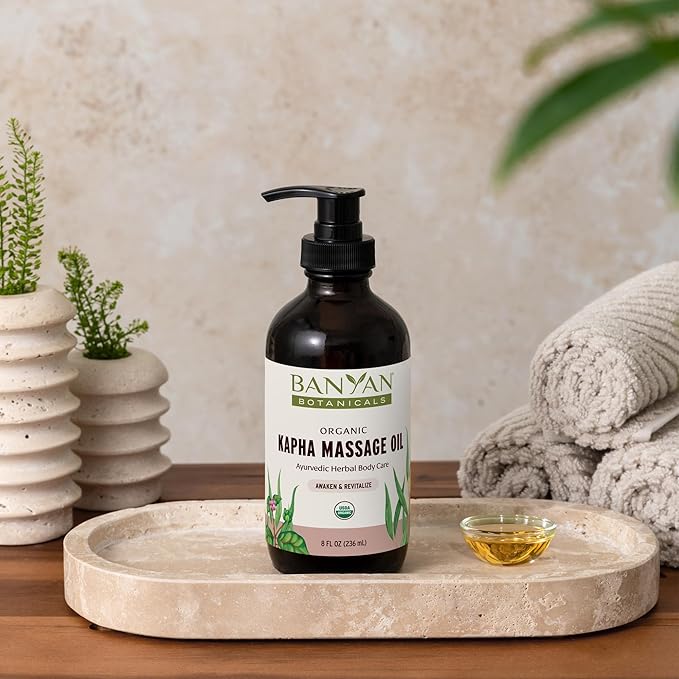 Banyan Botanicals Kapha Massage Oil – Organic Massage Oil with Chitrak and Tulsi – Warming Ayurvedic Oil to Revitalize The Tissues and Awaken The Mind – 8 oz. – Non-GMO Sustainably Sourced Vegan