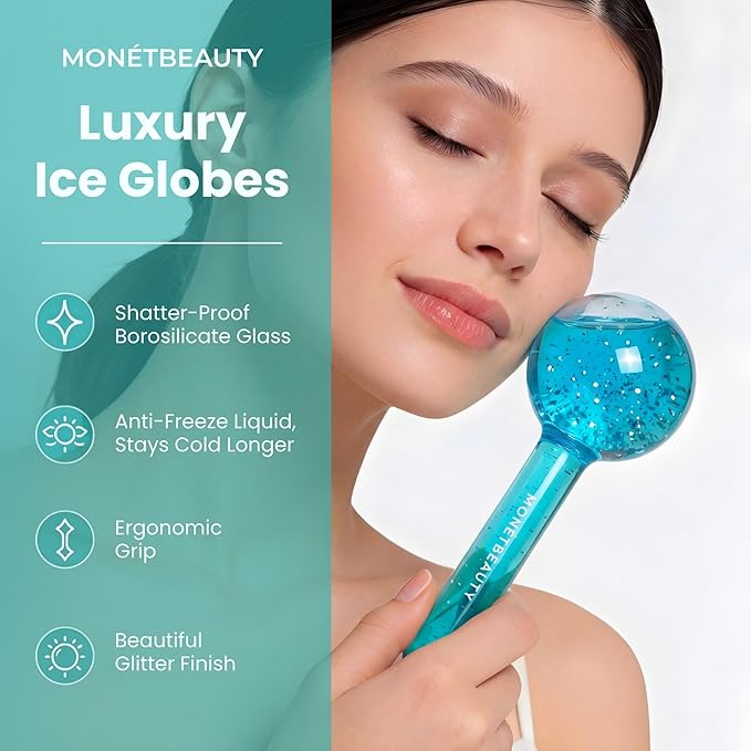 MonétBeauty Ice Globes for Face, Freezer Safe and Highly Effective Facial Globes for Daily Beauty Routines, Face Roller to Tighten Skin, Reduce Puffiness, Enhance Circulation and Complexion (Blue)