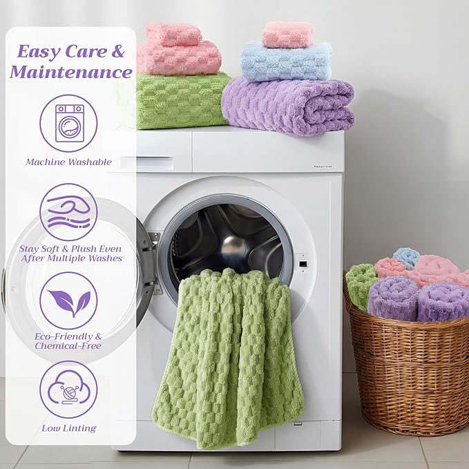 Gilprop 12 Pcs Soft Bath Towels Set for Bathroom Quick Dry, 4 Bath Sheets 4 Hand Towels 4 Washcloth Absorbent Microfiber Fluffy Shower Washcloth for Spa Gym Hotel Travel(Fresh Color)