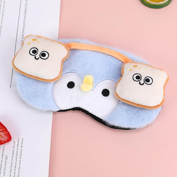 PERFECTSIGHT Sleep Eye Masks, Cute Penguin Sleep Eye Cover Lightweight Adjustable Eyeshade Mask Cover for Women Kids Girls Sleep Travel Nap, Toast Headphone