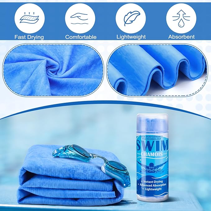 SmoothNovelty 2 Pack Swim Chamois Towel Water Absorbent Quick Dry Towel Shammy Chamois Cloth for Swimming Car Drying Diving Water Sports Beach Shower Pool Swimmer Gift