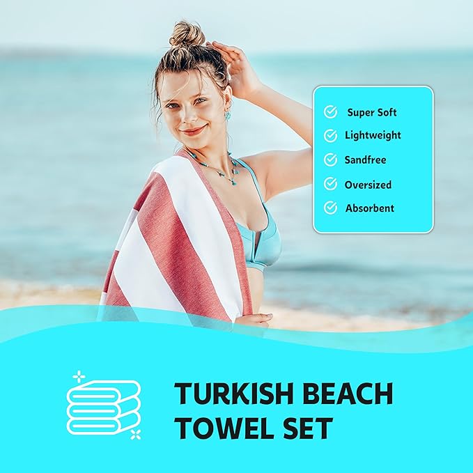HAVLULAND Turkish Beach Towels, Oversized 40"x72" Turkish Bath Towel, Highly Absorbent Quick Dry Sand Free Beach Towels for Beach Pool Spa Gym Yoga Travel Camping Picnic Blanket - Yellow/Turquoise