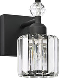 PRESDE 1-Light Bathroom Vanity Light, Modern Matte Black Wall Sconce with Crystal Shade, Single Wall Lamp for Over Mirror Bedroom Hallway