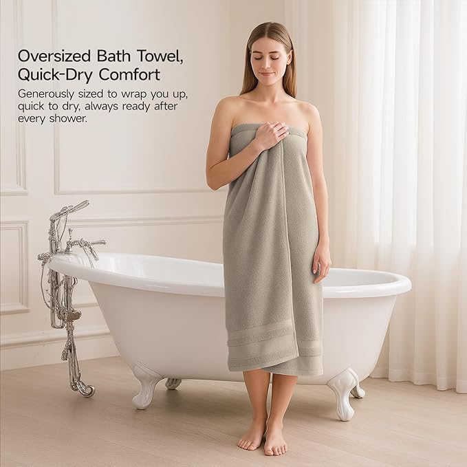 REDKISS 100% Cotton Bath Towels Set of 2, Extra Large Bath Sheets 35 X 70 Inches, 800G, Quick Dry, Ultra Soft & Super Absorbent Bathroom Towel Sets for Bathroom, Gym, Spa, Pool & Hotel, Camel