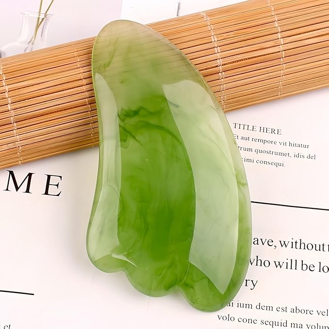 Gua Sha Scraping Massage Tool, GuaSha Facial Set, Natural Resin GuaSha Massage Tools for Rejuvenate Skin Anti-Wrinkle Anti Aging (Green, Triangular)