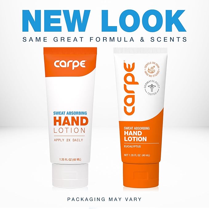 Carpe Sweat Absorbing Hand Lotion, A dermatologist-recommended smooth lotion that helps stop hand sweat, Great for hyperhidrosis (Original Eucalyptus)