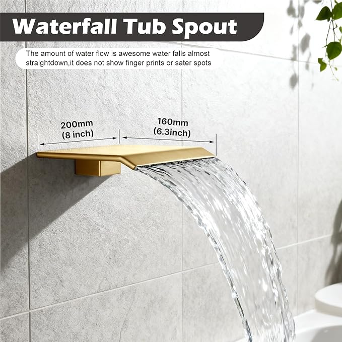 Midanya Shower System with Tub Spout,Bathtub Shower Faucet Set with Square Rainfall Head and Handheld Sprayer Wall Mount Tub Faucet Set with Valve and Trim Kit,12 Inch Brushed Gold