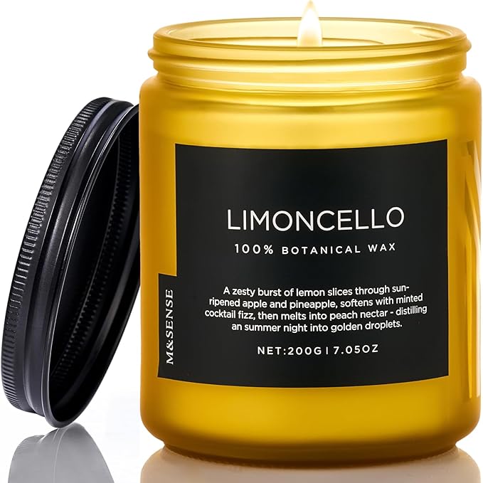 M&SENSE Limocello Summer Scented Candle, 7.05oz 50 Hours Long Lasting Burn Non Toxic Natural Soy Wax Lemon Highly Scented for Home Decor, Relaxing Candle Gifts for Yoga Spa Meditation