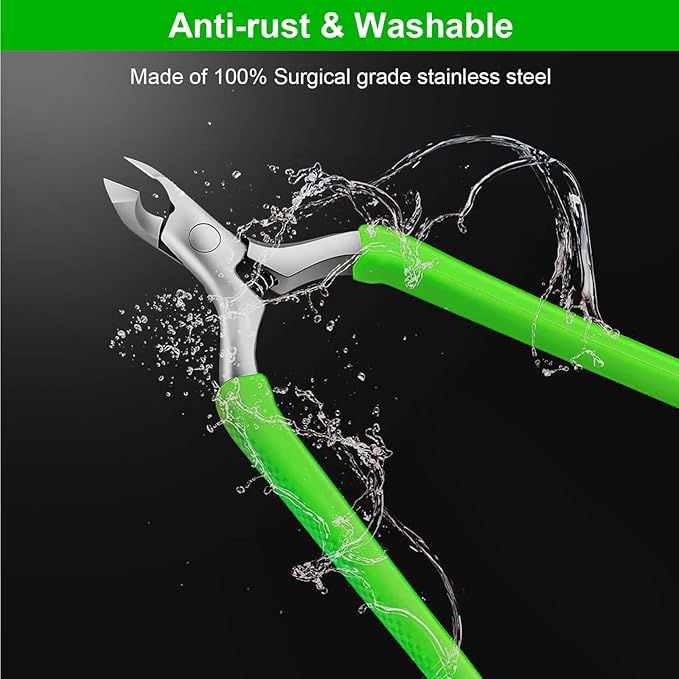 CGBE Cuticle Trimmer, 3/4 Jaw Extremely Sharp Cuticle Nippers, Professional Nail Cuticle Trimmer Tools, Non-Slip Silicone Handle Cuticle Clipper for Nail Care Pedicure Manicure Nail (Green)