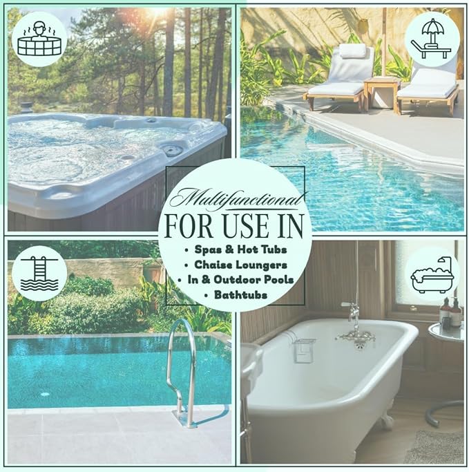 Poolzilla Universal Blue Spa Pillow, Made of Soft Foam for Outdoor Hot Tubs and Chaise lounges - Adjustable Headrest and Weighted that Fits Any Spa