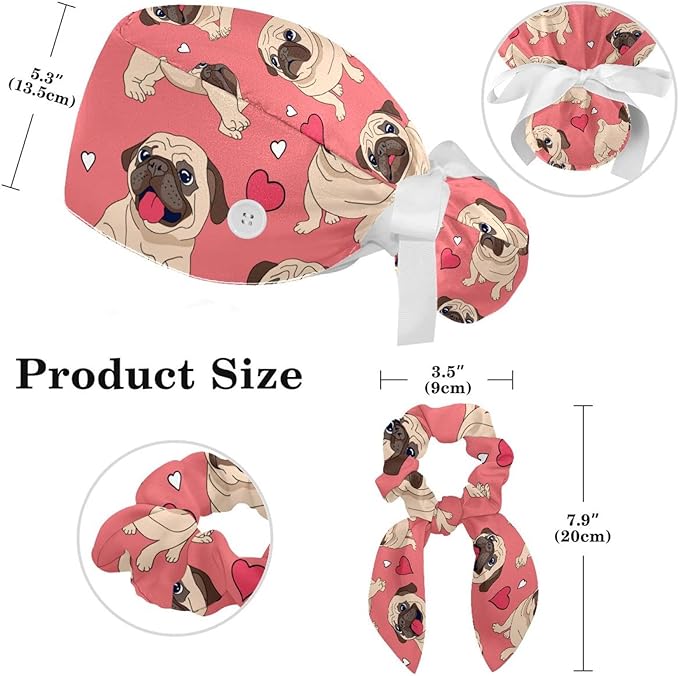 Adjustable Brown Dachshund Dog Blue Surgical Scrub Cap with Button,Sweatband for Women with Bow Hair Scrunchy