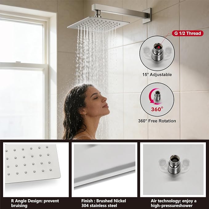 Midanya Shower System with Tub Spout,Bathtub Shower Faucet Set with Square Rainfall Head and Handheld Sprayer Wall Mount Tub Faucet Set with Valve and Trim Kit,12 Inch Brushed Nickel