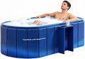 Portable Foldable Bathtub, Freestanding Bathtub No Installation, Bathroom SPA Soaking Bath Tub, Shower Stall Collapsible Hot & Ice Bath Tub (Blue with Storage Rack, 59"L x 21.6"W x 19.6"H)