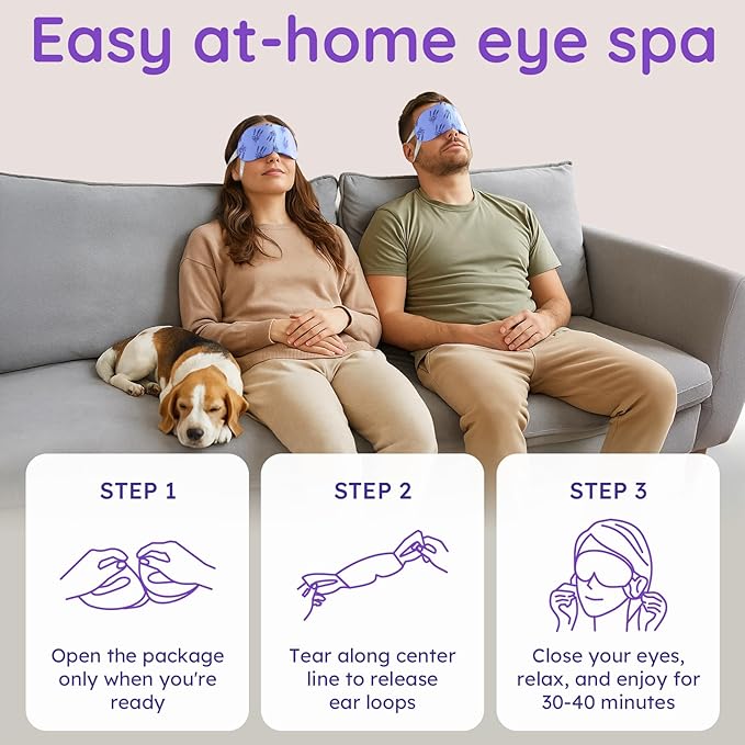 16 Pack Lavender Steam Eye Mask for Dryness, Puffiness, Relaxation, Heated Eye Mask for Sleep & Travel, Self-Heating & Disposable Warm Compress, Travel Essentials, Relaxation Gifts for Women - PAC2