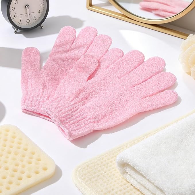 50 Pairs Exfoliating Gloves for Body Bulk, Double Sided Bath Scrub Gloves for Shower, Body Exfoliator Mitt for Spa, Dead Skin Remover for Men Women (Pink)