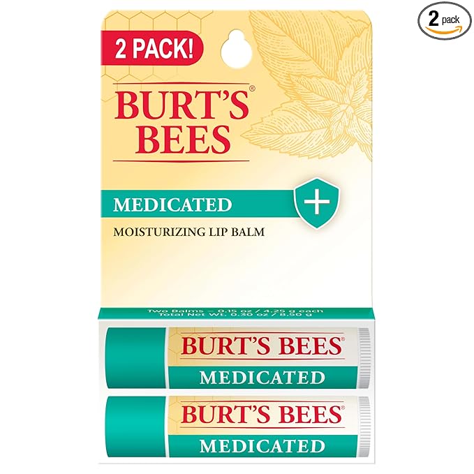 Burt's Bees Medicated Lip Balm, With Eucalyptus Oil and Menthol, Tint-Free, Natural Origin Lip Care, 2 Tubes, 0.15 oz.