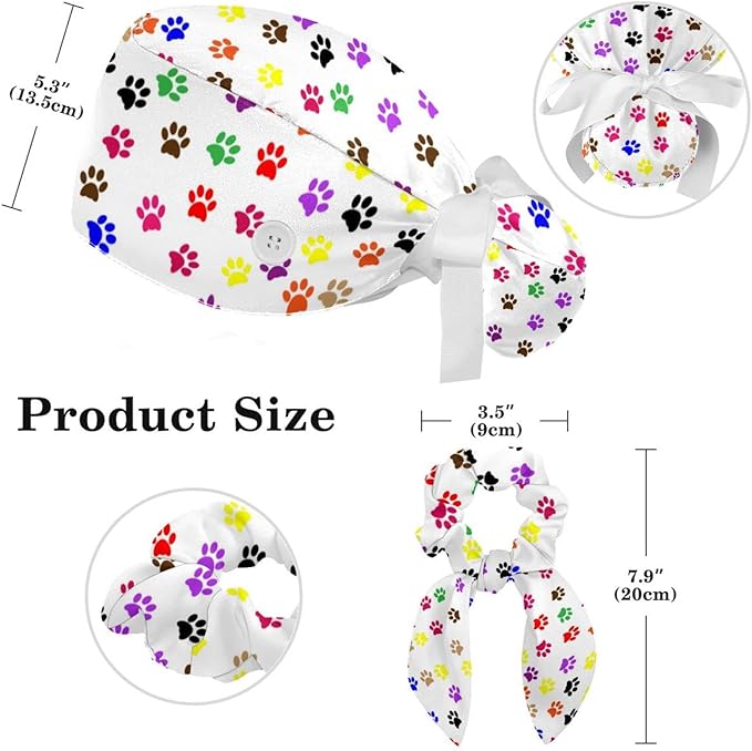 Ethnic Aztec Pattern Adjustable Scrub Cap Hat with Button, Working Hat Sweatband with Bow Hair Scrunchy for Woman