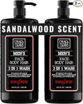 Dead Sea Collection Sandalwood Men’s Body Wash – 3 in 1 Body Wash for Men for Hair, Face & Body – Moisturizing Shower Gel with Dead Sea Minerals – Pack of 2 (33.8 fl oz each)