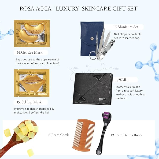 30 Pcs Men Face Skin Care Set for Men, Father's Day Gifts, Spa & Self-Care Gift Set, Bath & Body Gift Basket Kit, Bath Bomb, Birthday, Husband, Holiday, Christmas, Dad, Boyfriend, Anniversary