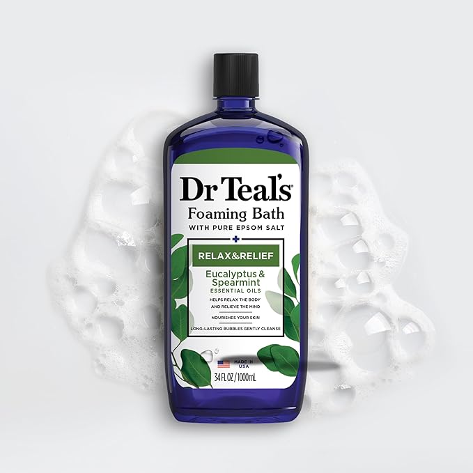 Dr Teal's Foaming Bath with Pure Epsom Salt,Relax & Relief with Eucalyptus & Spearmint,34 fl oz,2 Count (Pack of 6)
