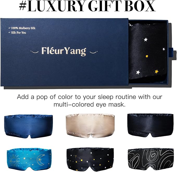 Fleur&Yang Silk Sleep Mask, Adjustable Blackout Sleeping Mask for Men Women, Soft Breathable 100% Mulberry Silk Fabric, Cooling Eye Cover Blindfold for DeepSleep or Meditationc(Starlight)