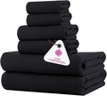 CASA COPENHAGEN Waffle 6Pcs 100% Egyptian Cotton Large Designer Towels Gift Set- Black, 2Bath 2Hand 2Washcloths, Bath Towels for Bathroom (Box Pack, Set for Women & Men)
