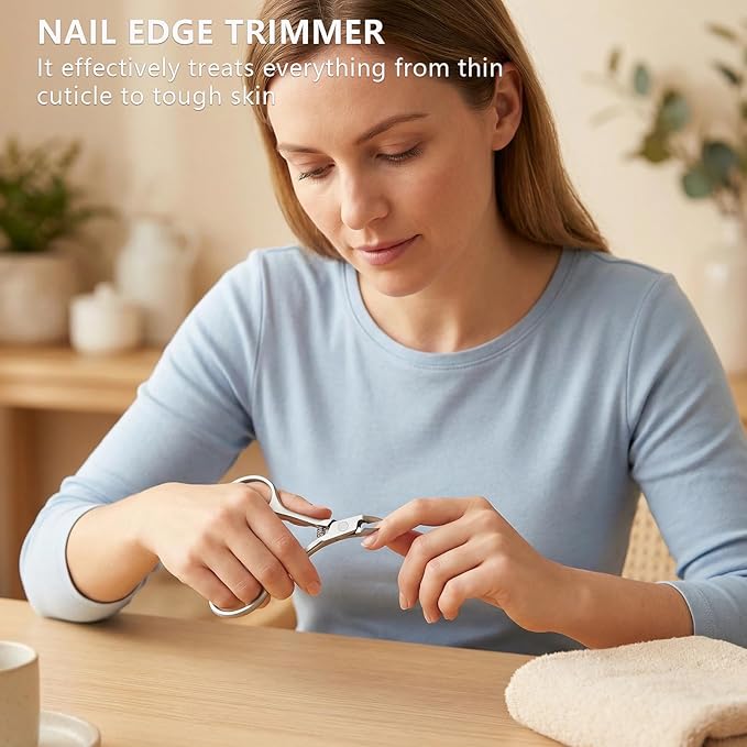 Cuticle Trimmer Nipper, Stainless Steel Cuticle Clipper with Round Comfort Grip & Sharp Blade - Easy for Home Manicure Pedicure, Beginner-Friendly Nail Care Tool with Protective Cover