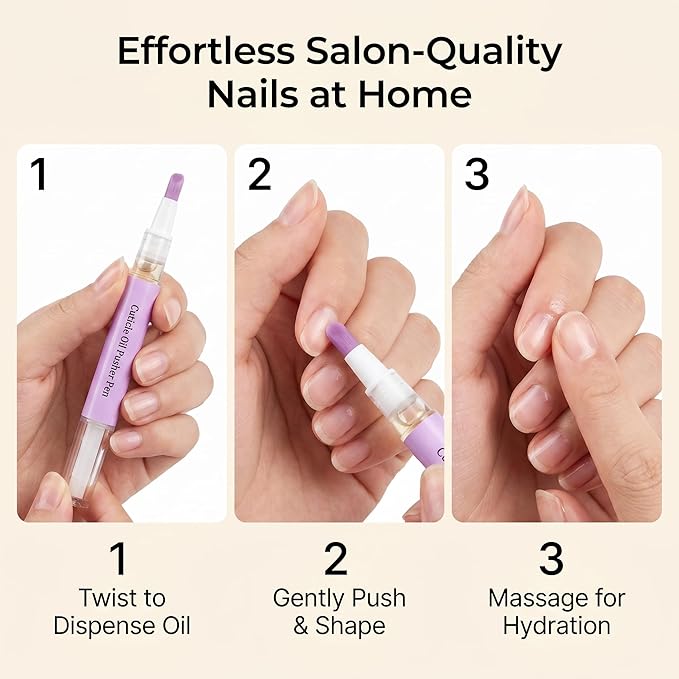 Ceramic Cuticle Pusher & Nail Oil Pen, 2-in-1 Nail Care Tool, Gentle Hangnail Remover for Dry or Damaged Nails, Portable Pen with Stainless Steel Cuticle & Nail Cleaner