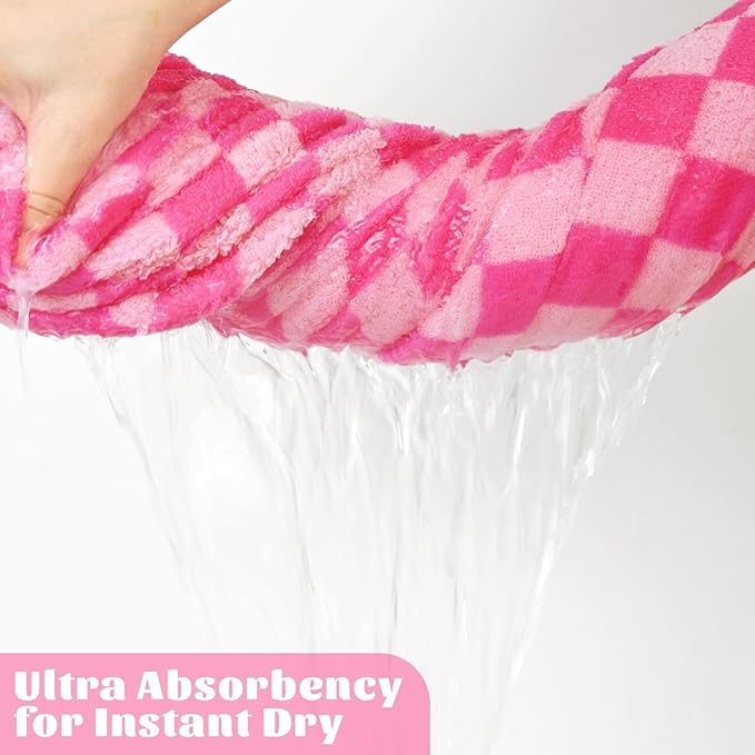 Jacquotha Hot-Pink Checkered Cotton Bath Towels Set of 2 - Cute Aesthetic Bathroom Towels for Women Girls Teens, Bathroom Decor 27.5" x 55"