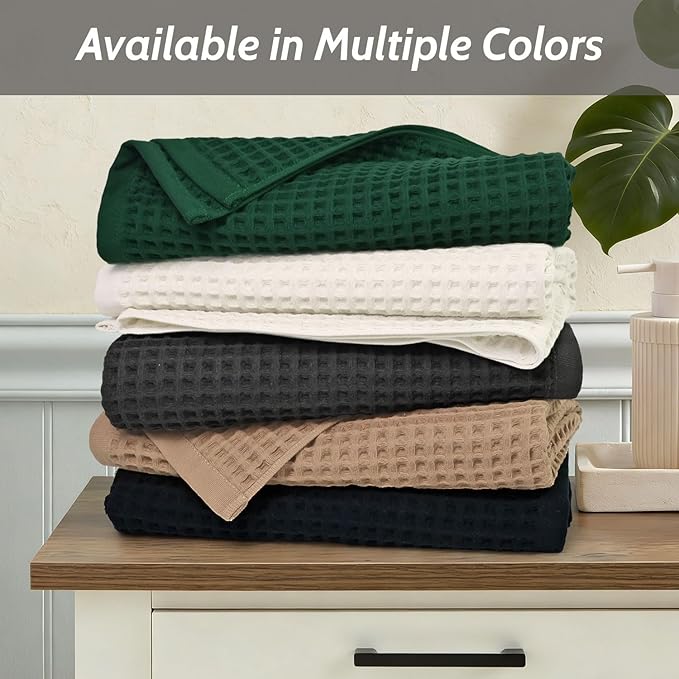 Jacquotha Waffle Bath Towels Set of 2 (Mist White) – Cotton, Quick Dry, Low Lint, 31” x 62” Large Towels for Bathroom Shower Spa Pool