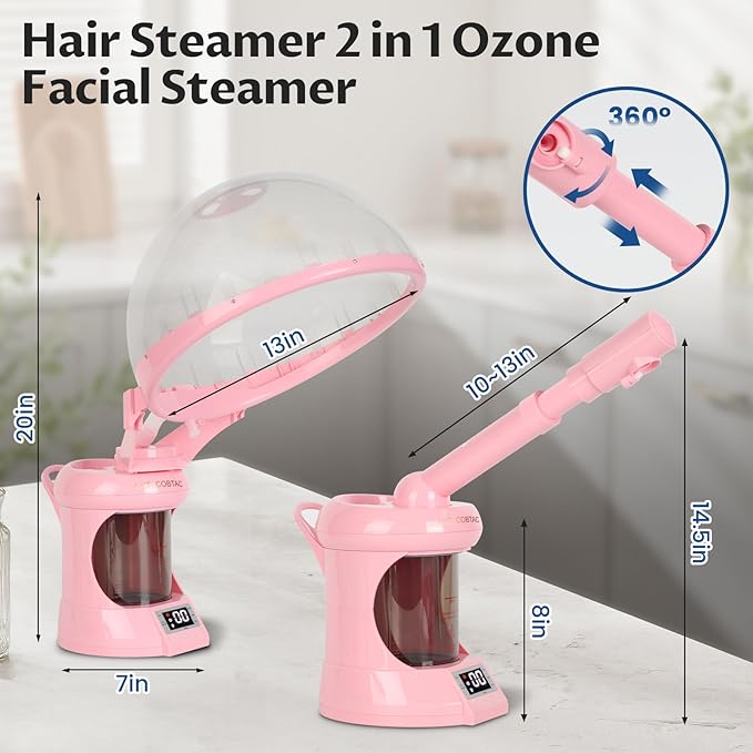 Hair Steamer,2-in-1 Hair and Facial Steamer for Deep Conditioning and Deep Cleaning Suitable for Family Use or Small Salon Shops